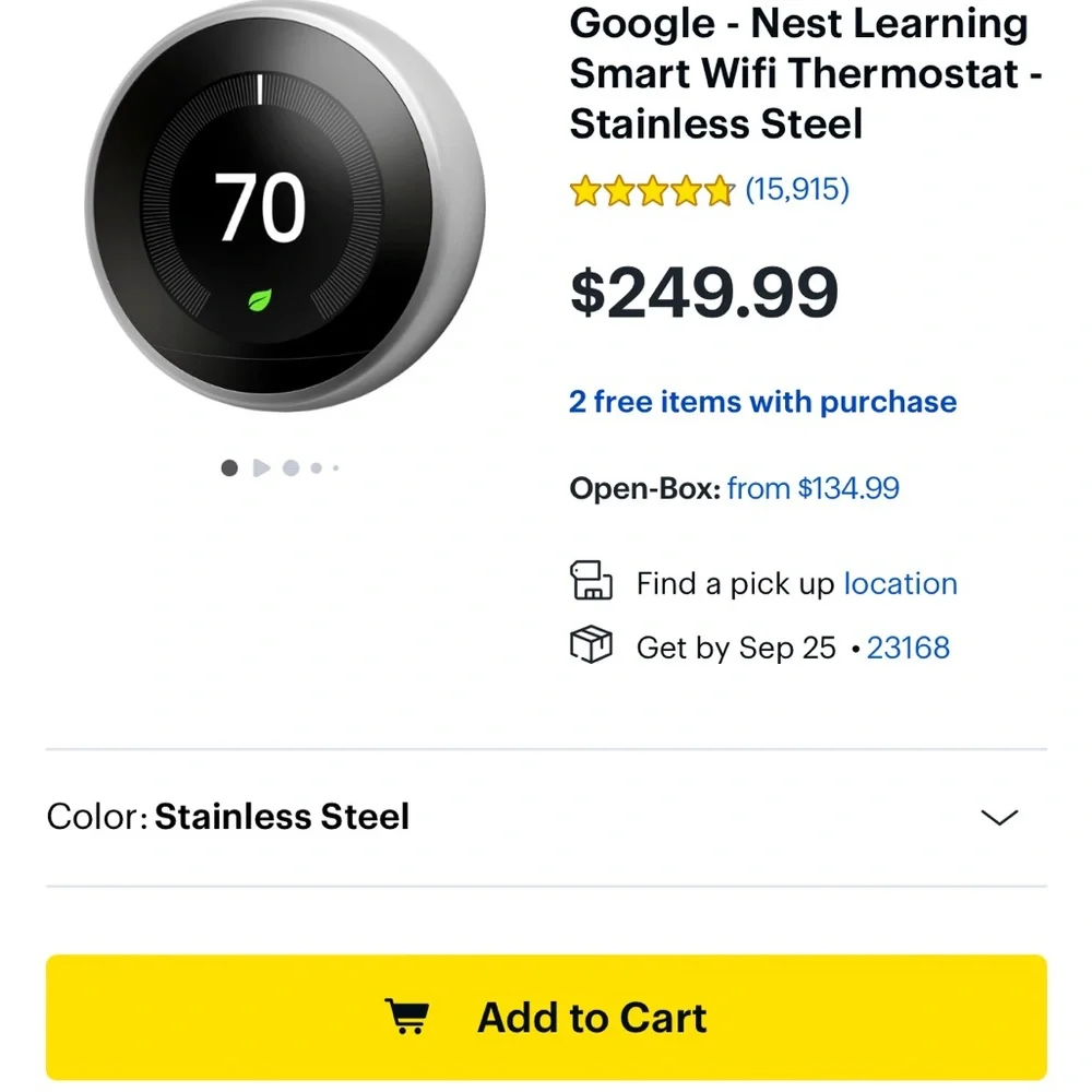 New in box Google - Nest Learning Smart Wifi Thermostat - Stainless Steel